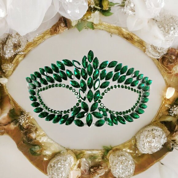 Handmade masquerade mask, Green crystal mask, Wedding party mask Masquerade ball - Picture 1 of 8
